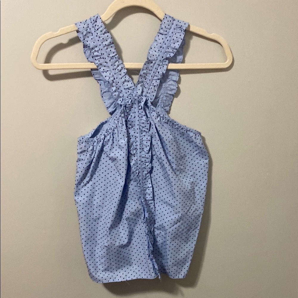 Waverly Grey Blue Polka Dot Ruffled Top